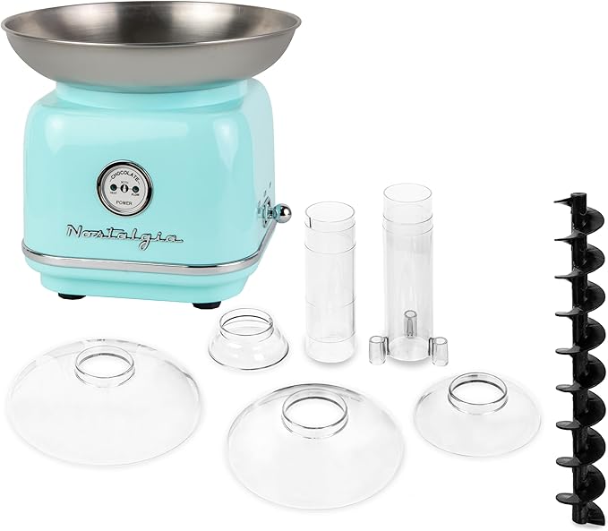 Nostalgia 4 Tier Electric Chocolate Fondue Fountain Machine for Parties - Melts Cheese, Queso, Candy, and Liqueur - Dip Strawberries, Apple Wedges, Vegetables, and More - 32-Ounce - Aqua