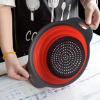 Collapsible Colander, Set of 2 Pcs Collapsible Strainer, Space-Saving Kitchen, Food-Grade Silicone Folding Strainer Colander with Handle, Red