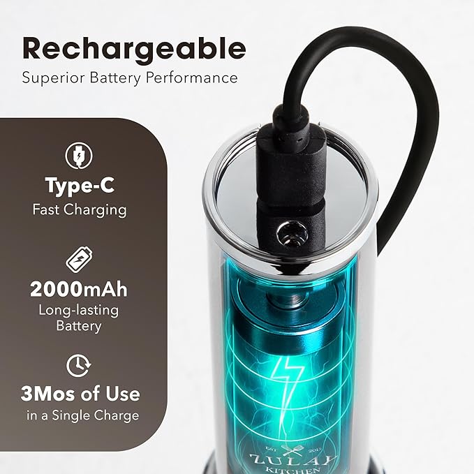 Zulay Kitchen Rechargeable Milk Frother Handheld - Lux 4 Whisks, Powerful 2-Speed Motor, Waterproof, 2000mAh Battery - Drink Mixer for Latte, Cappuccino, Matcha & Protein Powder - Silver