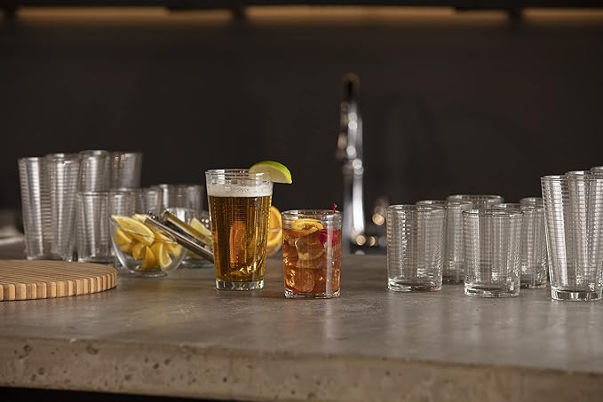 Fortessa Basics Arcade Everyday 12 Pack Set Glassware Great for: Mixed Drinks/Cocktails, Water, Juice, Iced Tea, Soft Drinks., Double Old Fashioned/Rocks, 13 Ounce