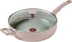 T-fal Refresh Ceramic Nonstick Saute Pan with Lid 5 Qt, Oven Safe up to 350°F Cookware, Stay-Cool Handle, Skillet Pots and Pans, Dusty Rose