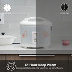 Tiger JNP-0550-LF 3 Cup Capacity White Rice Cooker with Non-Stick Inner Pot, Retractable Power Cord, and Keep Warm up to 12 hours (Flower)