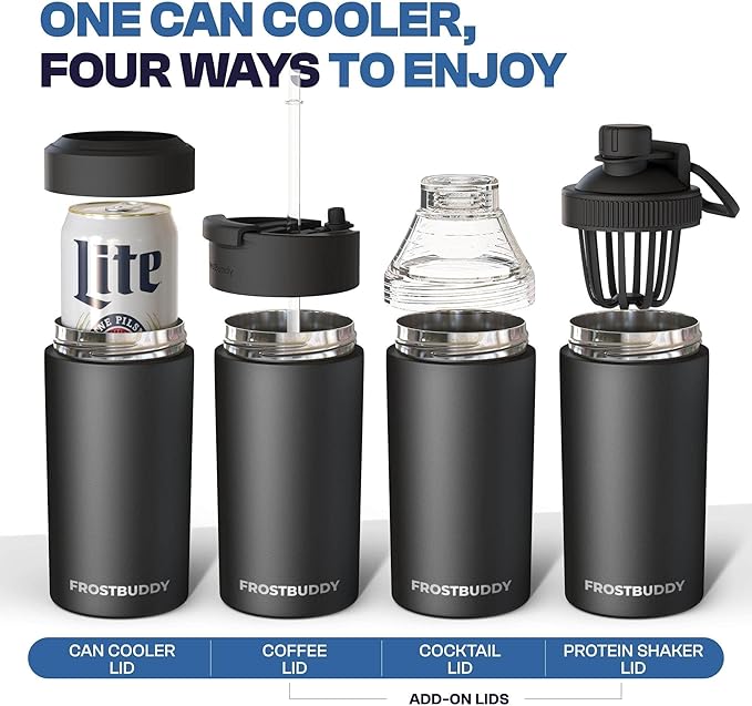Frost Buddy Universal Buddy Can Cooler - Fits All - For Regular 12 & 16 oz or Slim-Size Bottles - Insulated Double-Walled Stainless Steel (Texastea)