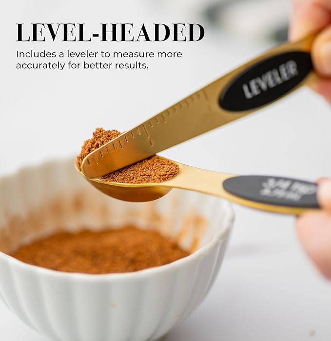 Magnetic Measuring Spoons Set – Stainless Steel Gold Measuring Spoons for Cooking and Baking – Cute and Durable Gold Kitchen Accessories - Great for Gifting
