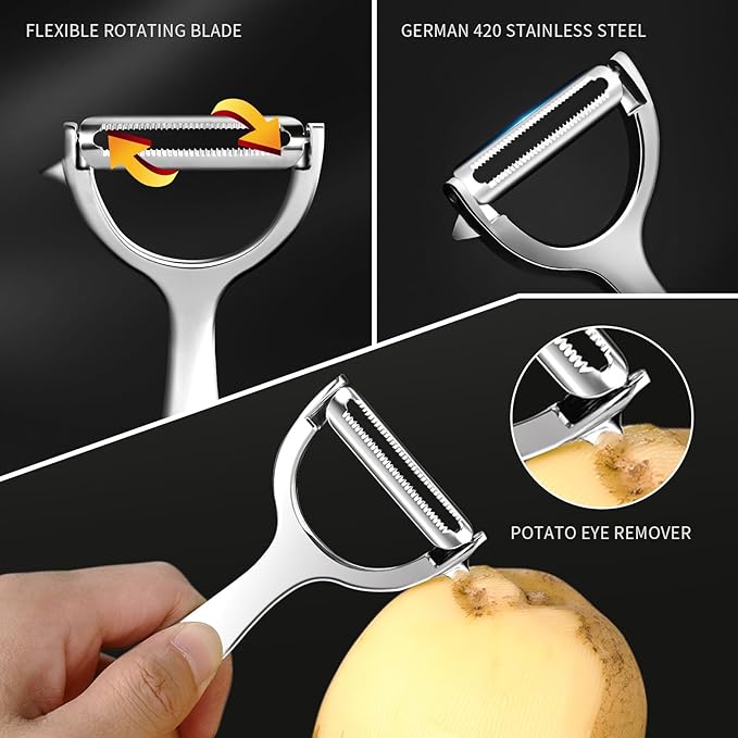 MAD SHARK Ultra Sharp Vegetable Peelers for Kitchen 10 Years No Rust Stainless Steel Serrated Potato Peeler Easy to Use Y Peeler with Durable Non-Slip Ergonomic Grips for Carrots, Fruits, Veggie