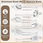 9 Pcs Cooking Utensils Set, Stainless Steel Kitchen Utensils, Heat Resistant Metal Kitchen Tools Include Solid & Slotted Turner Wok Spatula, Serving Spoon, Ladle, Pasta Server, Meat Fork, Tongs Silver