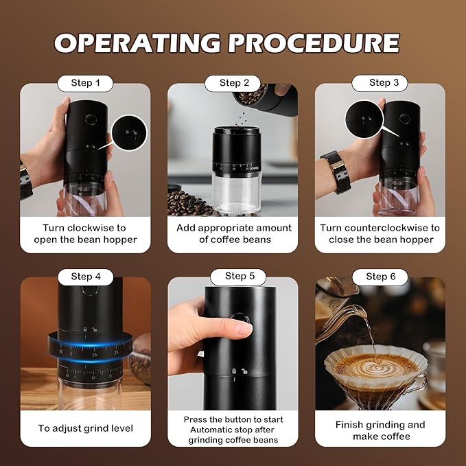 Portable Electric Coffee Grinder with 38 Adjustable Grind Settings, 1500mAh Rechargeable Battery, Portable Coffee Grinder,For Home, Office & Travel Use etc