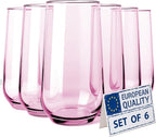 Pink Drinking Glasses Set of 6 | Translucent Rose Glassware | 16 oz Blush Pink Glass Cups | Highball Drinkware for Cocktails, Long Drink, Mojito, Juice, Soda | Modern Pastel Drinkware