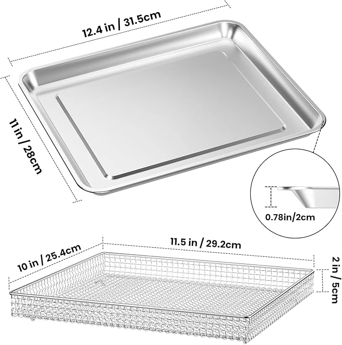 Air Fryer Basket Tray Replacement with Cuisinart TOA-60 TOA-65 TOA-70 air fryer toaster oven, 12.4 * 11''Steel Basket and Wire Rack Mesh Basket Accessories Parts, Dishwasher Safe