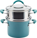 Rachael Ray Cucina Hard Porcelain Enamel Nonstick Multi-Pot / Steamer Set, 3-Quart, Agave Blue - 16799