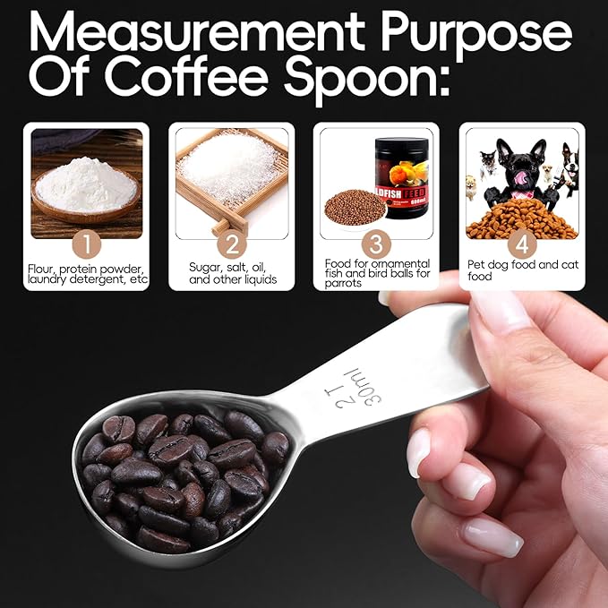 Coffee Scoop 2 tablespoon Measuring Spoons(30ml 2pcs), Ergonomics Design Coffee Scooper 2 tbsp Metal Stainless Steel Manufacture，coffee scoop for ground coffee Protein Powder Sugar Cereal,Etc.