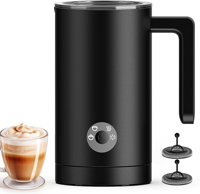 Milk Frother Electric, 4-in-1 Milk Frother and Steamer for Latte, Cappuccino, Hot & Cold Milk Froth Maker, Automatic Milk Steamer and Frother, Quiet One-Touch Operation, Easy to Clean