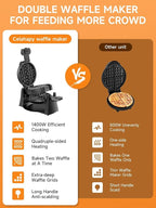Waffle Maker, 1400W Double Belgian Waffle Iron 180° Flip, 8 Slices, Rotating & Nonstick Plates, Removable Drip Tray for Easy Cleaning, Cool Touch Handles, Space Saving Storage, Black
