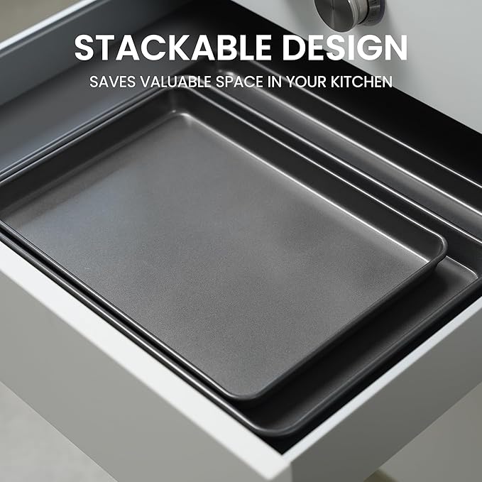 LISI 3-Piece Nonstick Baking Sheet Set – 16"x12", 15"x10", 13"x9" Carbon Steel Cookie Sheet Pan Set, Baking Trays for Oven, Heavy-Duty Bakeware for Home Kitchen