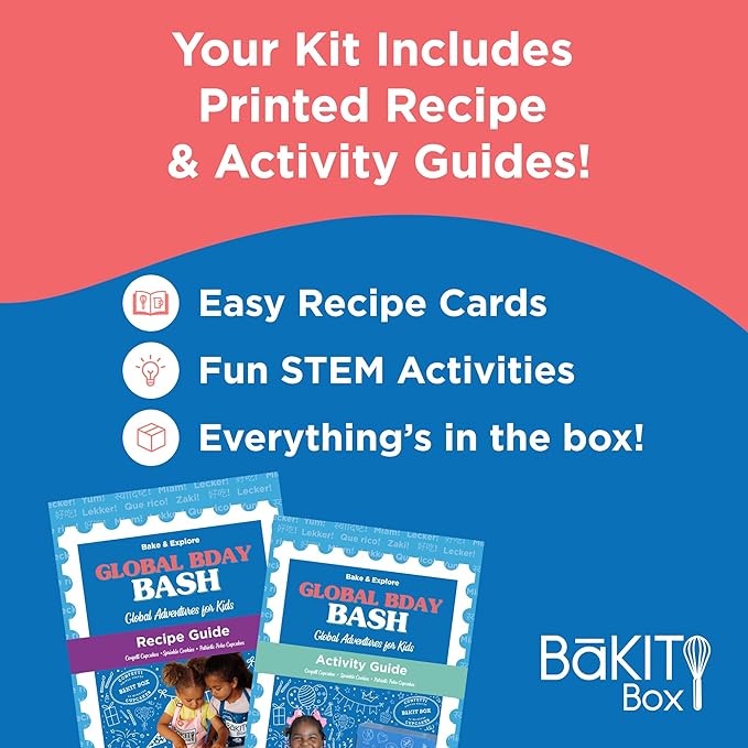 BāKIT Box Confetti Cupcakes Birthday Kit for Kids – Global Celebration Baking Kit – Cupcake Liners & Candles Included – STEM Birthday Activities – Ages 5–13