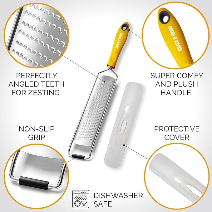 DESIGNED BY CHEFS ~ Premium Lemon Zester Grater With Perfectly Angled Teeth ~ Ideal for Citrus, Parmesan Cheese, Garlic, Vegetables and Fruits