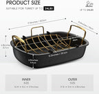 Roasting Pan, 17 Inch x 13 Inch Roaster with Removable Rack, Nonstick Roaster Pan for Roasting Turkey, Meat & Vegetables (Gold)