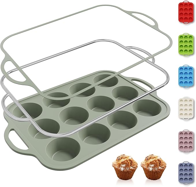 12 Cups Silicone Muffin Pan with Metal Reinforced Frame Cupcake Pan Tray Egg Molds Parents Stepdad Pawpaw Who Want Nothing Everything Future Groom Bride Law Christmas Xmas Happy Birthday Gifts Ideal