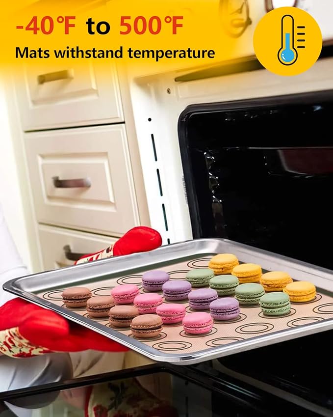 Macaron Silicone Baking Mats, Katbite Silicone Macaroons Baking Mat Set of 2 Half Sheet (11 5/8" x 16 1/2") Reusable & Nonstick Macarons Baking Supplies Silicone Bakeware Mats for Macarons Cookies