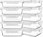 KOMUEE 10 Packs 30 oz Glass Meal Prep Containers,Glass Food Storage Containers with Lids,Airtight Lunch Bento Boxes,Microwave, Oven, Freezer and Dishwasher,White
