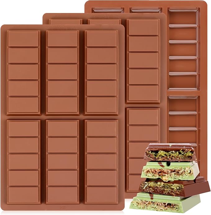 Chocolate Molds, Non-Stick Chocolate Bar Mold, Food Grade Silicone Deep Mold for Dubai Chocolate Bar Pistachio, Snacks - Set of 3