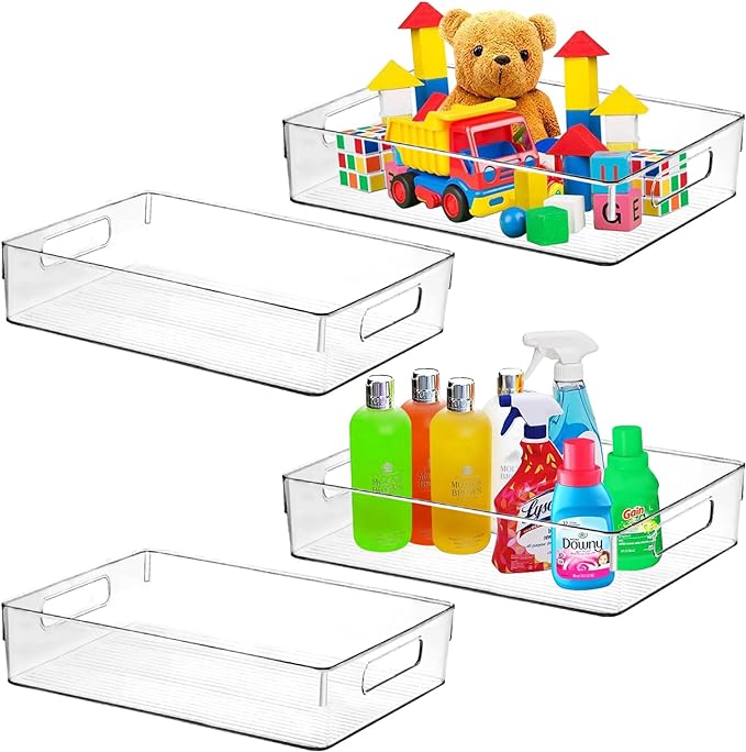 Large Clear Plastic Storage Bins, Pantry Organizers and Storage Containers Fridge Organizer Bins for Organizing Home Kitchen Under Sink Bathroom Refrigerator Freezer Laundry Room