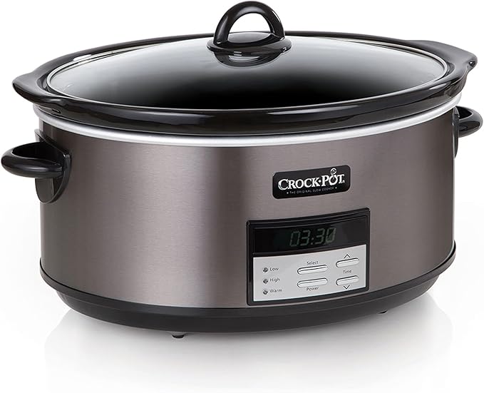 Crock-Pot Large 8-Quart Programmable Slow Cooker with Auto Warm Setting Black Stainless Steel
