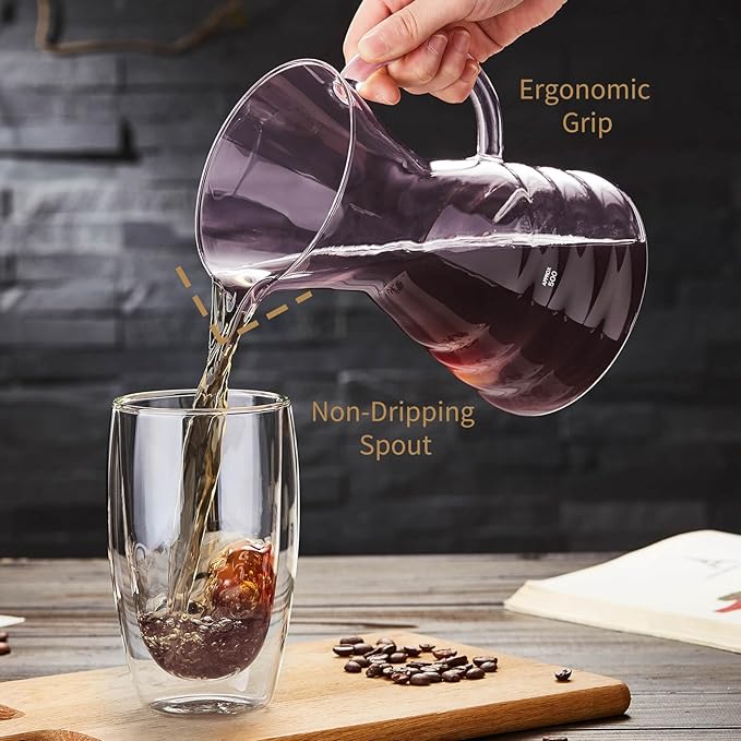 Unbreakable - Pour Over Coffee Maker with Permanent Stainless Filter 27 fl oz, Thickened Heat-Resistant Borosilicate Glass Dripper Coffee Brewer, Stovetop Safe, Pink