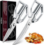HUUSK Kitchen Scissors Set Silver - Stainless Steel Kitchen Shear, Sharp Meat Scissors Dishwasher Safe, Heavy Duty Poultry Shears, Japanese Cooking Scissor for Food, Christmas Gifts for Men Women