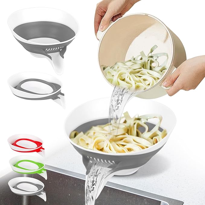 Collapsible Colander - Small Strainer Basket, Side-Drain Design, Dishwasher Safe Food Strainer for Pasta, Fruits, Vegetables