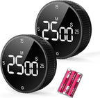 Digital Kitchen Timer, Large Display Magnetic Countdown Countup Timer, 3 Preset Times (5, 15, 25),Volume & Brightness Adjustable for Cooking Classroom Studying, Easy for Kids (Black,2Pcs)