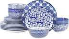 Selamica Ceramic Dinnerware Sets for 6, 18 Pieces Plates and Bowls Set, Scratch Resistant Dishes Set, Dishwasher&Microwave Safe, Vintage Blue