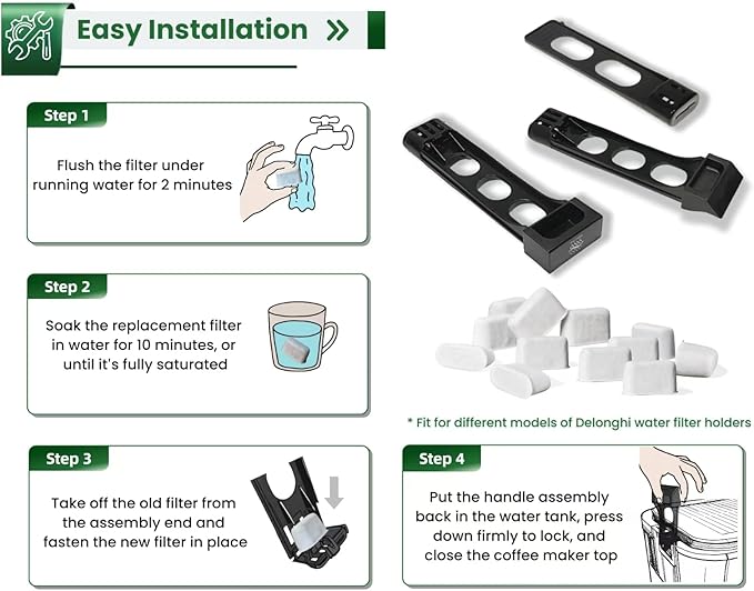 12 Pack Activated Charcoal Water Filter for Delonghi Espresso Machine COM530M, COM532M, BCO430 and More | Compatible with Delonghi Filter Replacement Accessories 7313285779