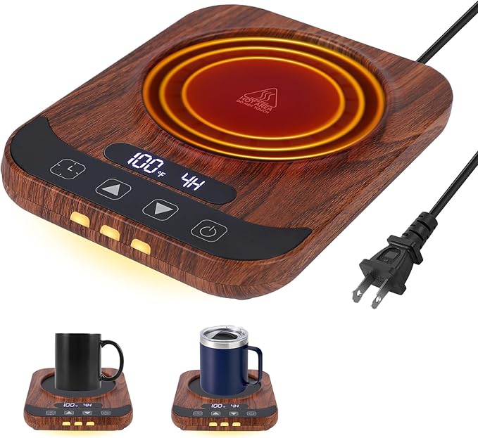 Coffee Mug Warmer for Desk with 9 Temperature Settings, Auto Shut Off, Digital Display, Smart Timing & Reservation, Electric Cup Warmer for Office, Home, Tea, Milk & Beverage Heating (Wood Grain)