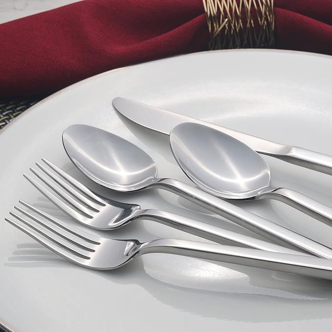 Alata Cube 40-Piece Forged Stainless Steel Flatware Set Cutlery Set, Silverware Set Service for 8, Mirror Finish, Dishwasher Safe
