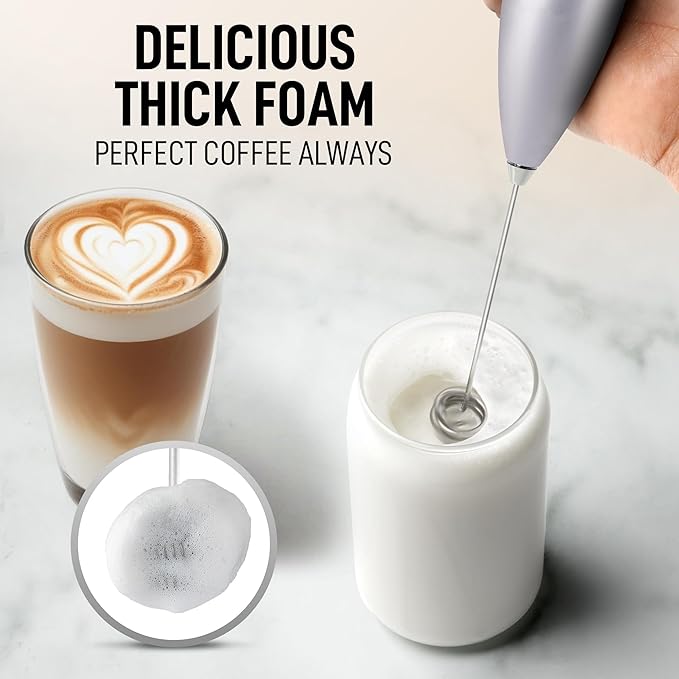 Zulay Kitchen Double Whisk Milk Frother – Handheld Foam Maker for Coffee, Lattes, Matcha, Hot Chocolate & Cappuccinos – Whip Creamy Froth in Seconds, Portable & Easy to Use