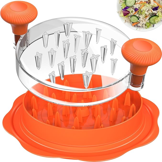 Ukeetap 10" Pro Chicken Shredder Tool Twist Large for Kitchen, BPA-Free Food-Safe Meat Grinder, Visible Chicken Breast Meat Shredder with Strong Anti-Slip Bottom & Ergonomic Handle, Orange
