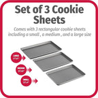 GoodCook Everyday Nonstick Baking Sheet Set, 3 Pack Includes One Small, Medium & Large Pan Carbon Steel Construction Cookie Sheet Bakeware Set, Gray