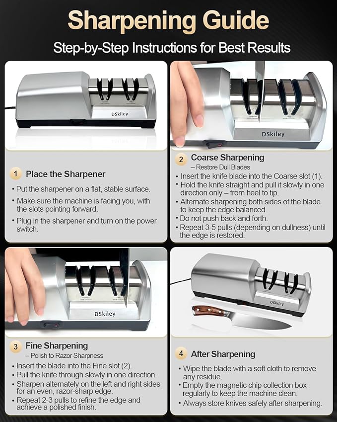 Electric Knife Sharpener for Kitchen – Professional 2-Stage 100% Diamond System with 20° Precision Angle, Fast Sharpening to Restore & Polish Chef Knives (2-Stage Silver)