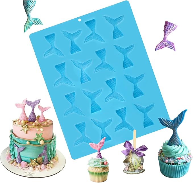 Sakolla 16 Cavity Mermaid Tails Silicone Molds, Mermaid Molds for Chocolate, Fondant, Cake Decoration, Cupcake Toppers, Resin, Soap, Candy, Gumpaste