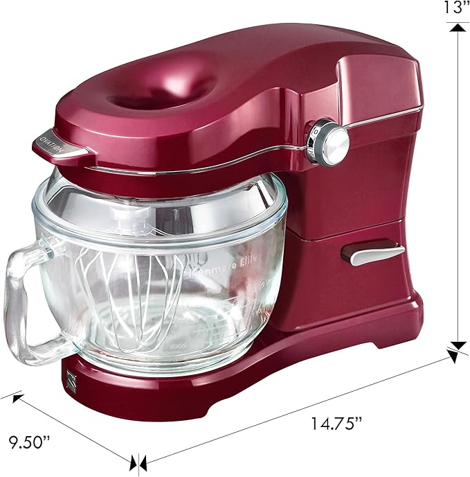Kenmore 849083 Elite Ovation 49083 Exclusive Pour-In Top, 5 quart Tilt-Head Kitchen Stand Mixer, One Size, Red Burgundy