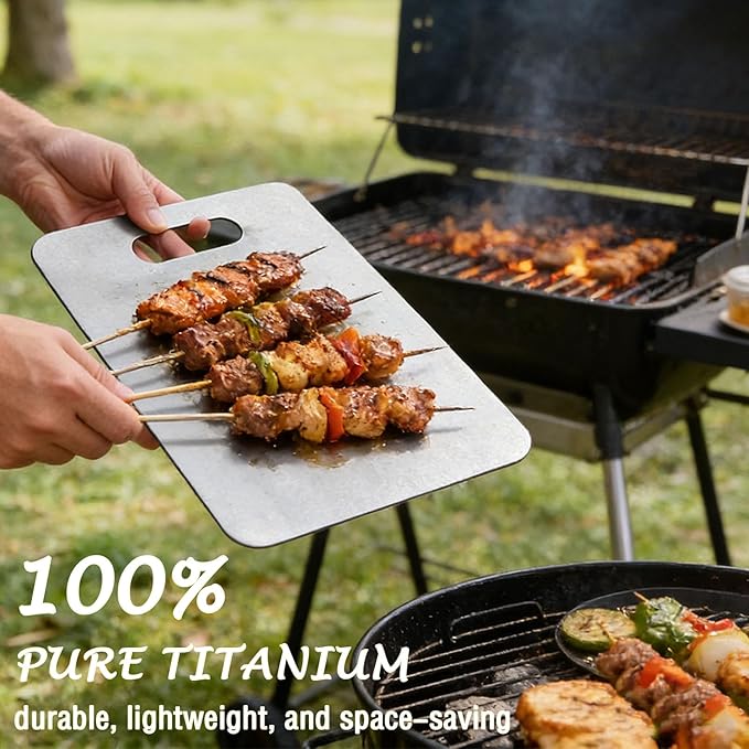 100% Pure Titanium Cutting Board, Titanium Cutting Boards for Kitchen Dishwasher Safe, Food-Grade Metal Meat Chopping Board Mat for Cooking Tasks and Outdoor Charcuterie Party (S, 9.25”×5.71”)