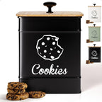 Cookie Jar with Airtight Lid - 1 Gallon - 6"D x 8"H Iron Cookie Tin with Bamboo Lid - Large Cookie Jars with Lids Airtight - Farmhouse Cookie Jars for Kitchen Counter Decorative - Cookies Jar