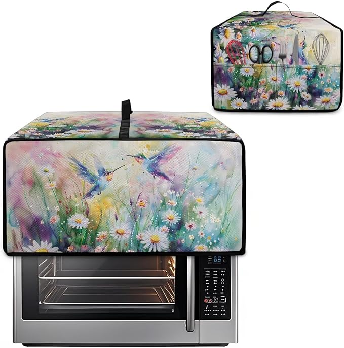 Watercolor Hummingbirds Daisy Print Toaster Oven Dust Cover, Heavy Duty Heat-resistant Microwave Oven Cover, Anti Fingerprint Air Fryer Covers (Small-14.5 * 18.46 * 9 inches)