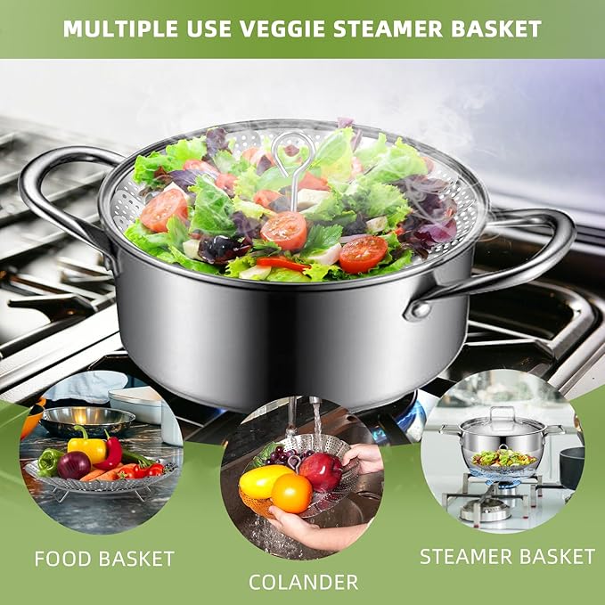Steamer Basket, Premium Stainless Steel Vegetable Steamer Basket for Veggies & Seafood Cooking, Expandable Food Steaming Basket Fits for Various Size Pots & Pans (6.4" to 10") LAIHIFA