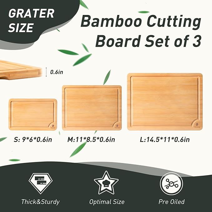 Bamboo Cutting Board Set Non Slip Feet with Holder Over Sink Kitchen Gadgets Charcuterie & Chopping Board Apartment Essentials New Home Must Haves Things Stuff Accessories House Housewarming Gifts