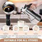 Moka Pot, 9 Cups (15.9 oz) Stovetop Espresso Maker, 304 Stainless Steel Moka Pot, Induction Compatible, Silver