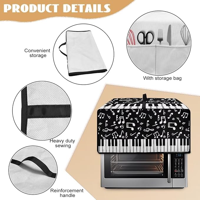 Piano Musical Notes Print Toaster Oven Dust-proof Cover, Heat-resistant Anti Fingerprint Microwave Oven Dust Cover, Kitchen Counter Accessory (Large-18.5 * 22.5 * 12.99 inches)