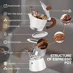Aluminum 3 Cup 150ml Moka Pot Express Coffee Maker Stovetop Espresso Colorful Coffeemaker Italian Classic Style Brewing Greca Cafe Mocha Machine for Cafeteras Lover Camping Travel and Home Use 5oz