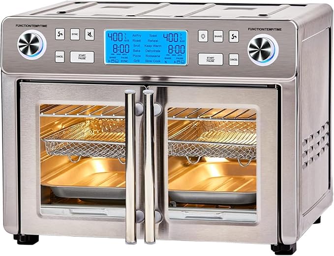 Emeril Lagasse Dual Zone 360 Air Fryer Oven Combo with French Door, 25 QT Extra Large, Cook Two Foods in Different Ways, Up to 60% Faster from Frozen to Finish, Pizza Stone Accessory